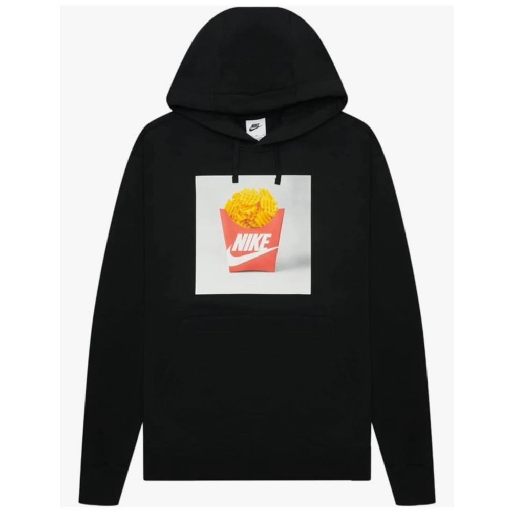 Nike Graphic Hoodie Medium Black Waffle Fries Pullover Sweatshirt CU6570-010